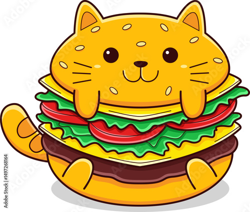 cat burger character vector illustration