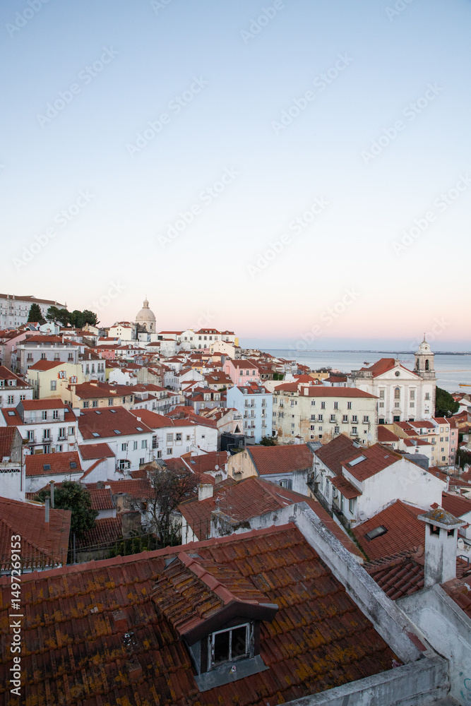 Obraz premium panoramic view of skyline of Lisbon city, Portugal, many colorful houses in the Alfama district