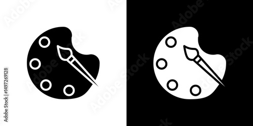 Brush and Palette icon Vector in flat style. Collection silhouettes