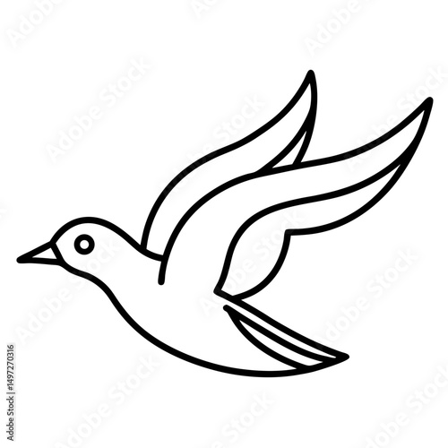 Bird flying line art black icon on white background.