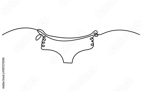 Continuous line drawing of women's panties. One line drawing. Single line art. Vector illustration, Vector abstract continuous one single simple line drawing icon of panties in silhouette sketch, pro.