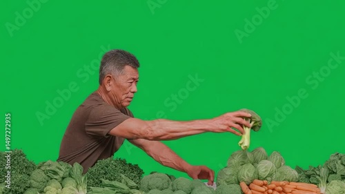 The Fresh Harvest: A dedicated figure is at the forefront, carefully arranging a vibrant array of freshly picked vegetables, representing the dedication to healthy eating.