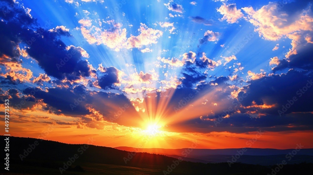 Obraz premium Majestic Sunset Landscape: A Breathtaking View of Nature's Splendor