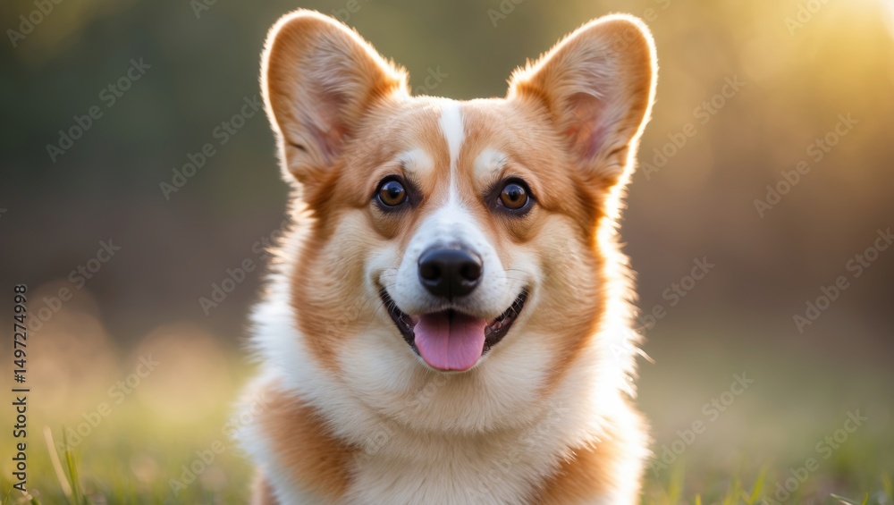 Outdoor close-up of a fluffy corgi portrait