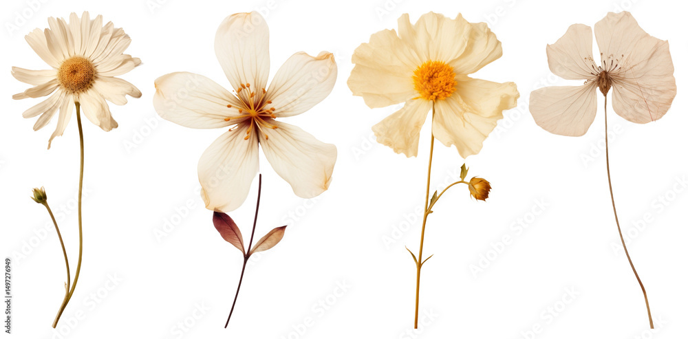 Naklejka premium PNG Delicate pressed flowers arrangement, element set on transparent background