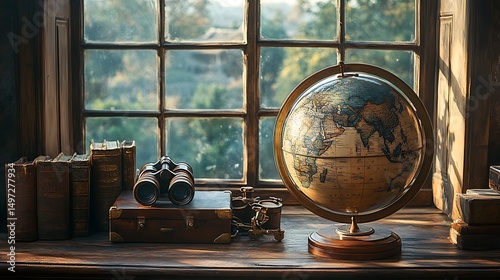 Vintage globe and binoculars pictures