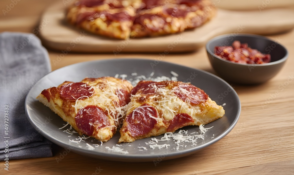 A quarter slice American Pizza Detroit Style, with Mozarella Cheese and pepperoni, Generative AI A quarter slice American Pizza Detroit Style, with Mozarella Cheese and pepperoni, Generative AI
