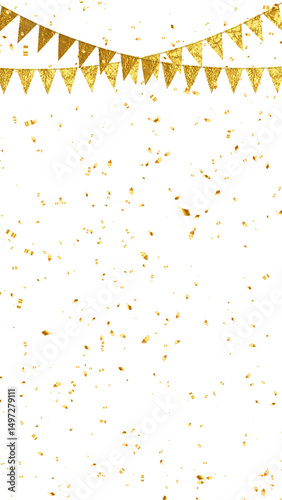 Canvas Print gold confetti and flags happy birthday and party celeblation on transparent back