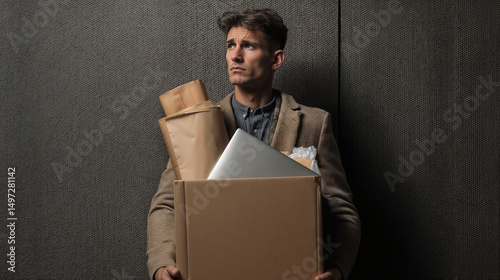 Fired man with a box.