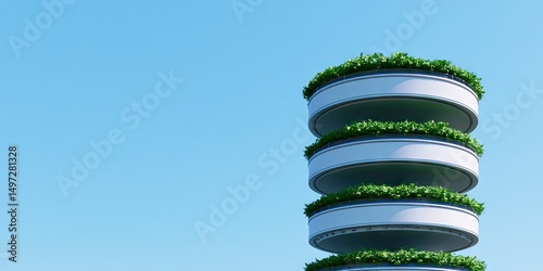 Modern sustainable architecture a futuristic building design with green roofs against a clear blue sky