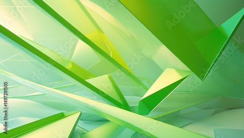 Abstract background featuring green triangles and polygonal lines.