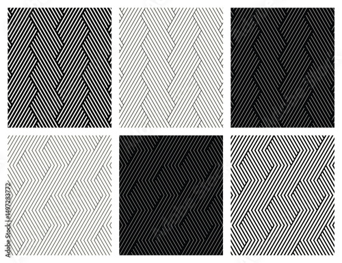 Vector seamless pattern set. Stylish creative swatches. Modern surface design. Tileable versatile set. Repeatable geometric background collection. Striped minimalistic hexagonal grid.