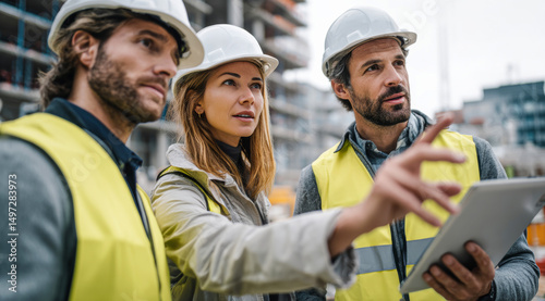 Team of Engineers Collaborating on Construction Site