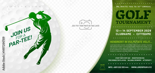 Golf tournament invitation template with player silhouette