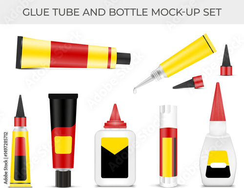 Variety of Colorful Glue Tubes and Bottles Mock-Up