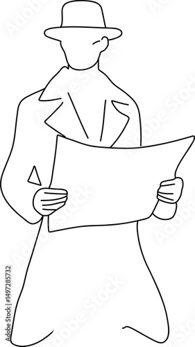 Faceless character in early 20-th century clothes,holding a newspaper