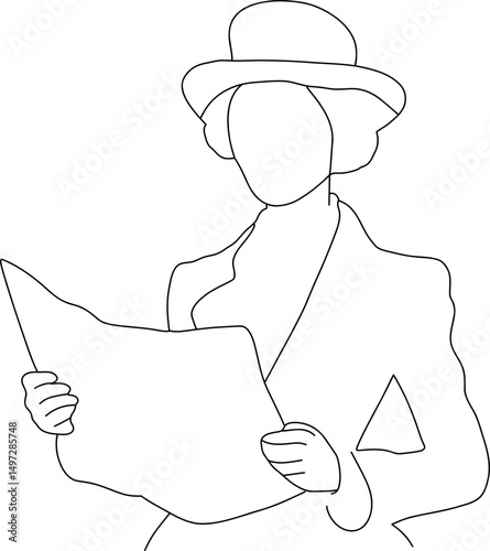Faceless character in early 20-th century clothes,holding a newspaper