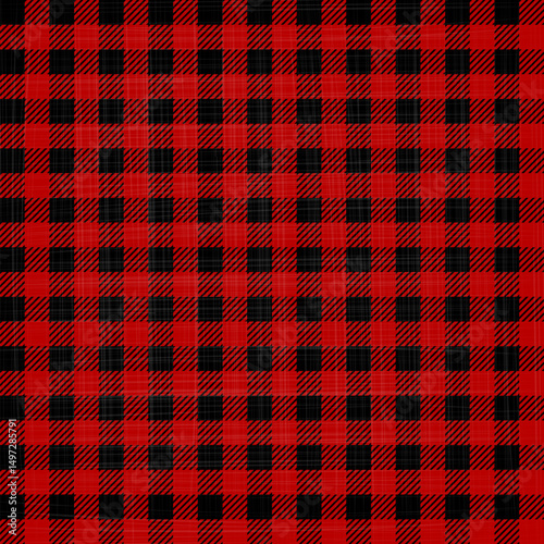 Red and black seamless gingham pattern with lines texture