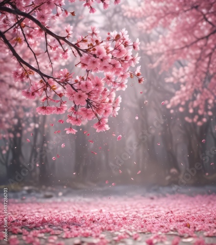 Mesmerizing pink sakura petal fall, soft focus background ,  season,  petals
