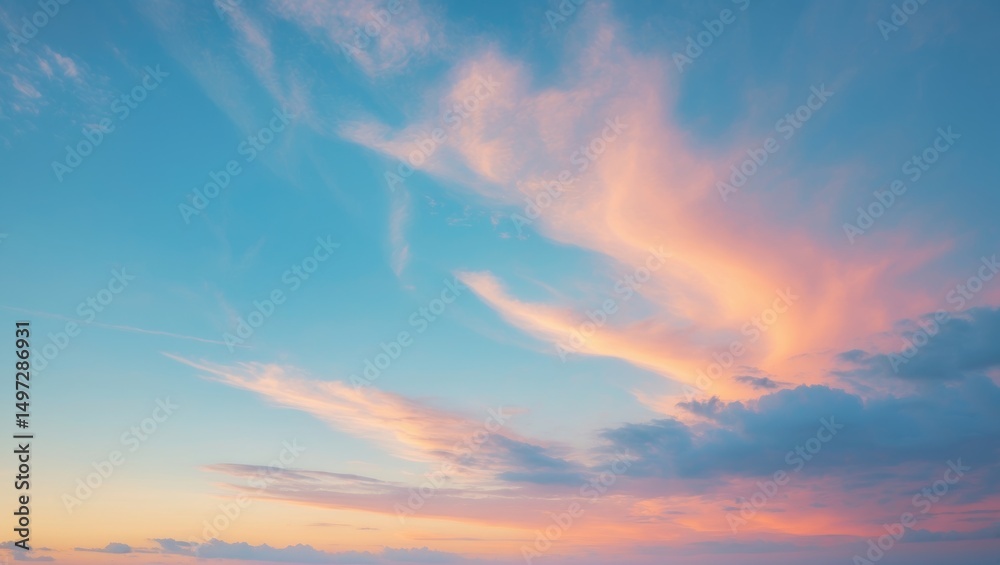 Fototapeta premium Calm Sunset Sky Featuring Soft Pastel Tones and Light Clouds