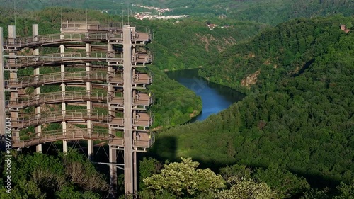 the famous german Saar river loop with observation tower close up 4k 50fps video