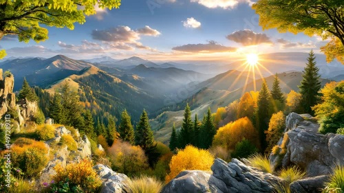 golden sunrise over epic mountain valley sunrise mountain valley, sunrise mountain valley, sunrise mountain valley with golden light inspirational landscape for nature escape 
