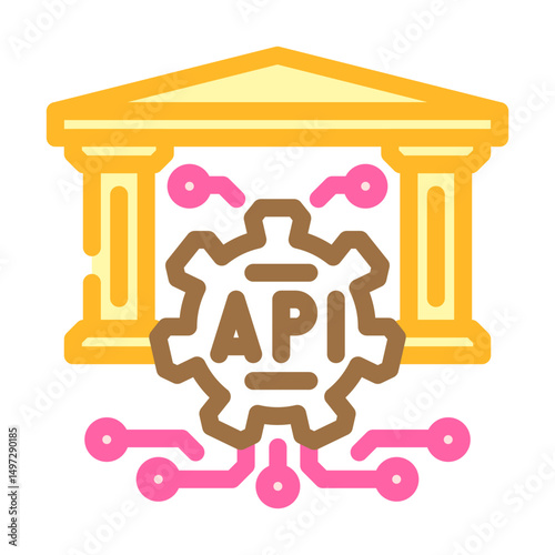 open banking api fintech color icon vector illustration