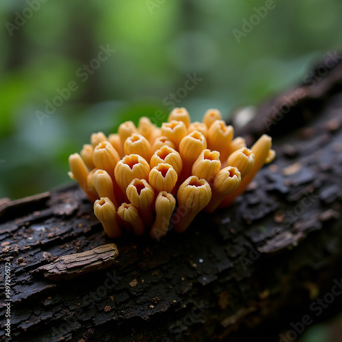 Orange coral fungus on tree branch