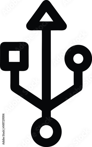 USB Vector Icon – Universal Serial Bus Black Line Symbol PNG