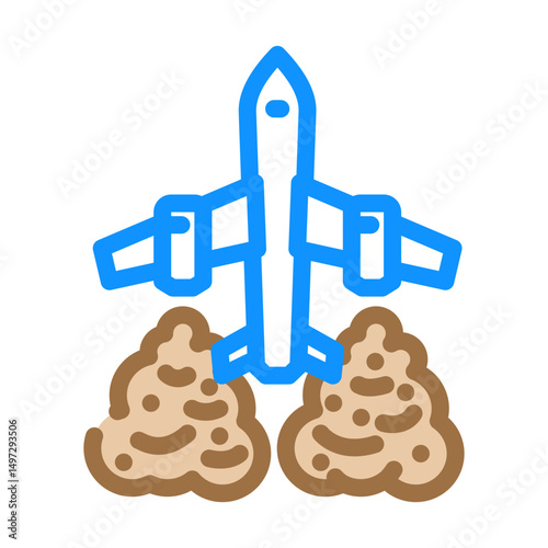 airplane leaving trail air pollution color icon vector illustration