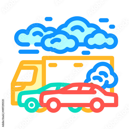 traffic jam smog above vehicles color icon vector illustration