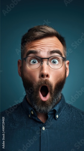 Surprised Man with Glasses and Moustache in Portrait Photography