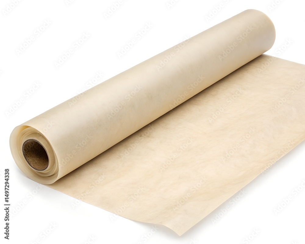 Parchment Baking Paper Roll Front View on White Background, 8K Kitchen Stock Photo Parchment Baking Paper Roll Front View on White Background, 8K Kitchen Stock Photo