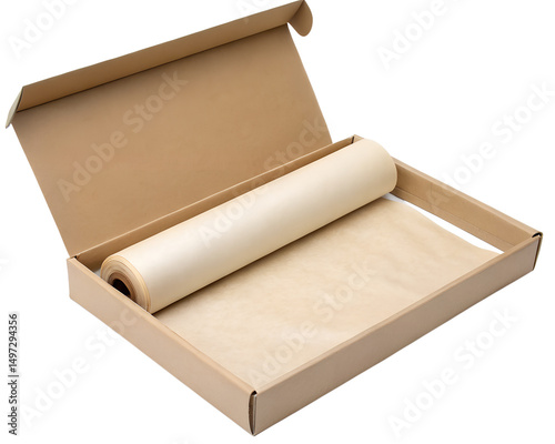 Parchment Baking Paper Roll Front View on White Background, 8K Kitchen Stock Photo