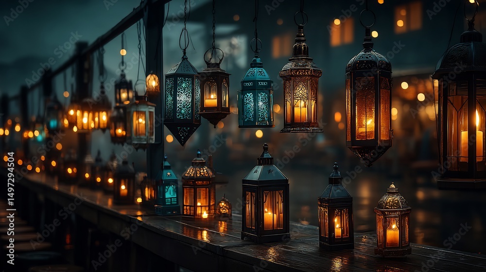 Obraz premium Romantic Lanterns Night Market with Asia, and Travel.
