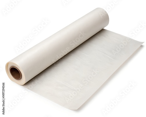 Parchment Baking Paper Roll Front View on White Background, 8K Kitchen Stock Photo