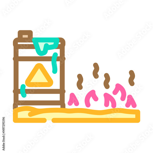 burned grass near containers chemical pollution color icon vector illustration