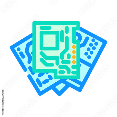 circuit boards piles e waste pollution color icon vector illustration