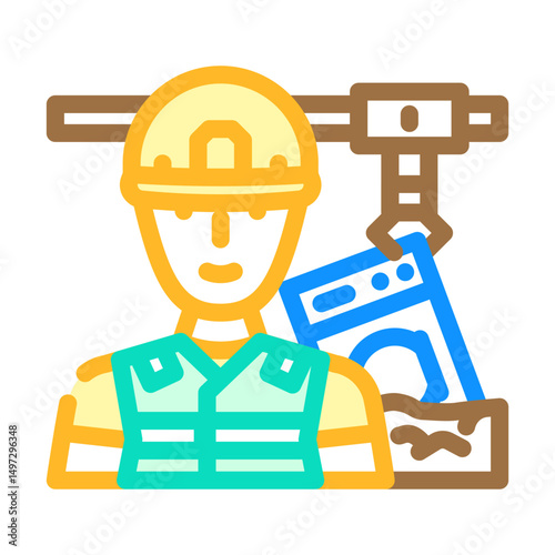 landfill workers handling e waste pollution color icon vector illustration
