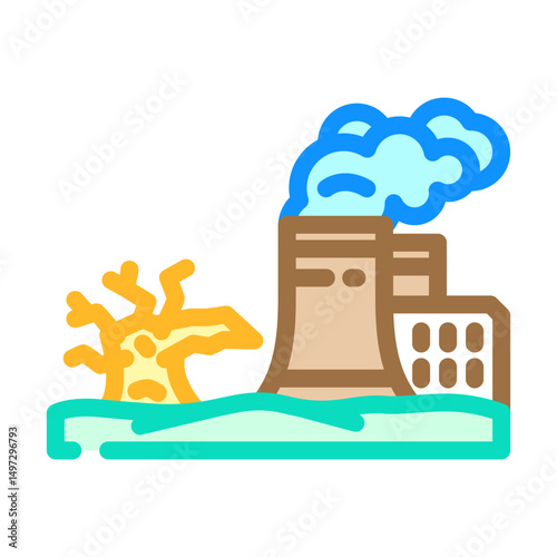 dead plants near site radioactive pollution color icon vector illustration
