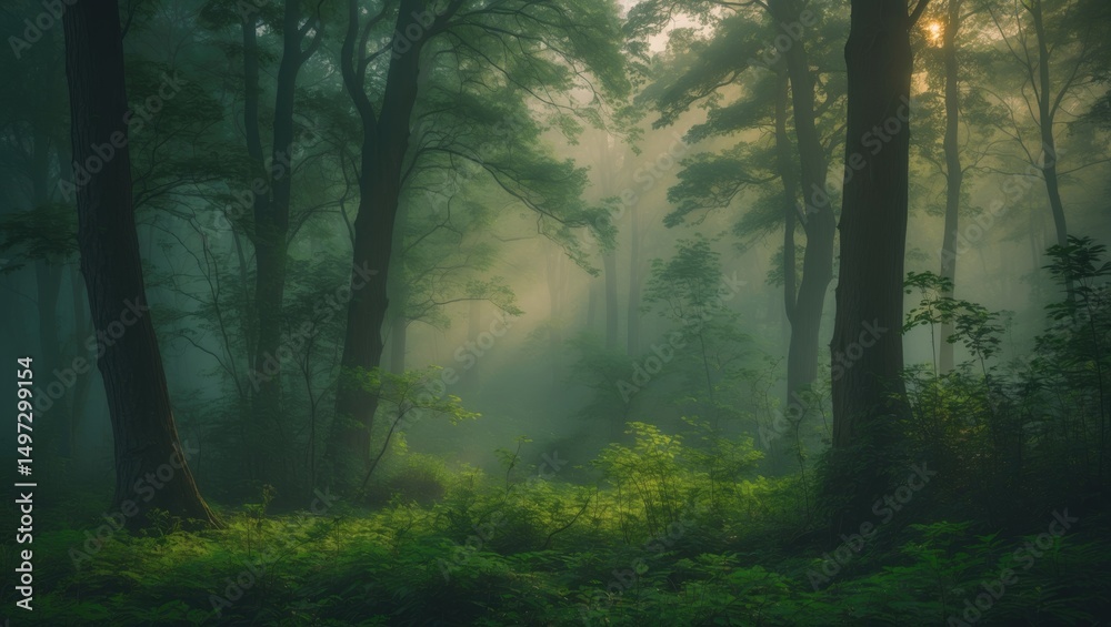 Obraz premium Woodland nature on a rainy misty day