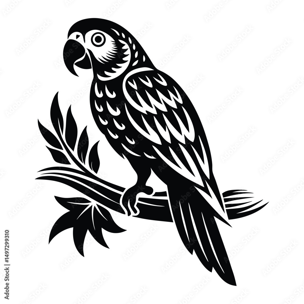 Obraz premium Parrot perched Silhouette vector illustration, Parrot bird vector illustration