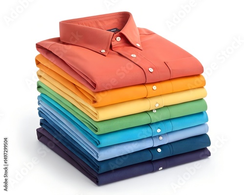 Colorful Folded T-Shirts on Pure White Background, 8K Laundry Product Photo