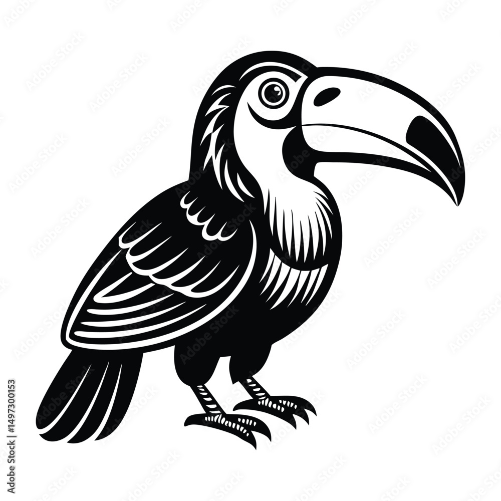 Fototapeta premium Toucan Black and white vector illustration animal silhouette, Vector illustration, bird, icon, svg, characters