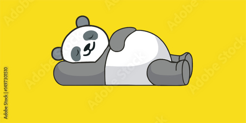 Relaxing lazy panda vector design in a yellow background .eps