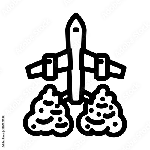 airplane leaving trail air pollution line icon vector illustration