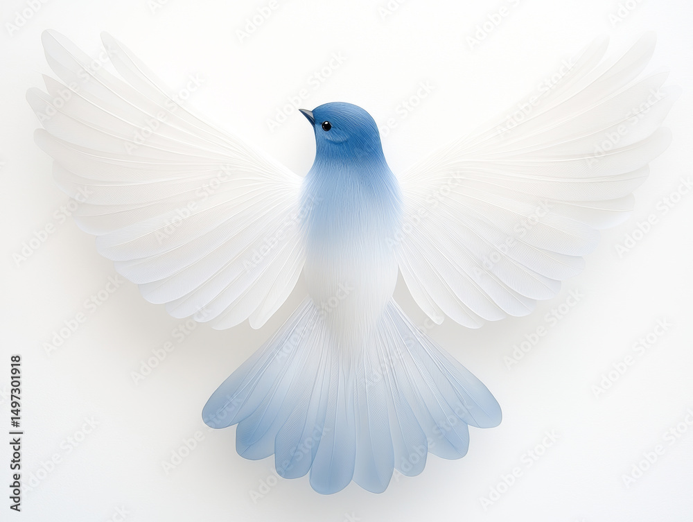 Obraz premium A beautiful blue bird with white wings in mid-flight, symbolizing freedom and peace.