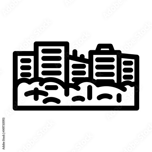 city skyline under dense haze air pollution line icon vector illustration