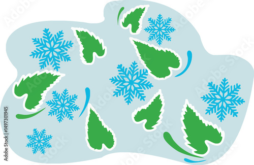 Editable isolated frost snowflake vector mural design with transparent background.EPS
