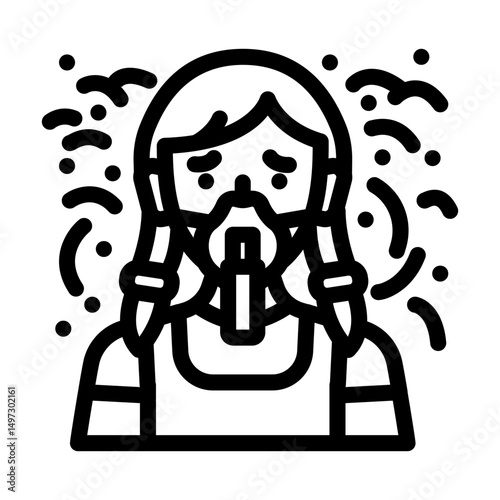 child holding inhaler smoggy area line icon vector illustration